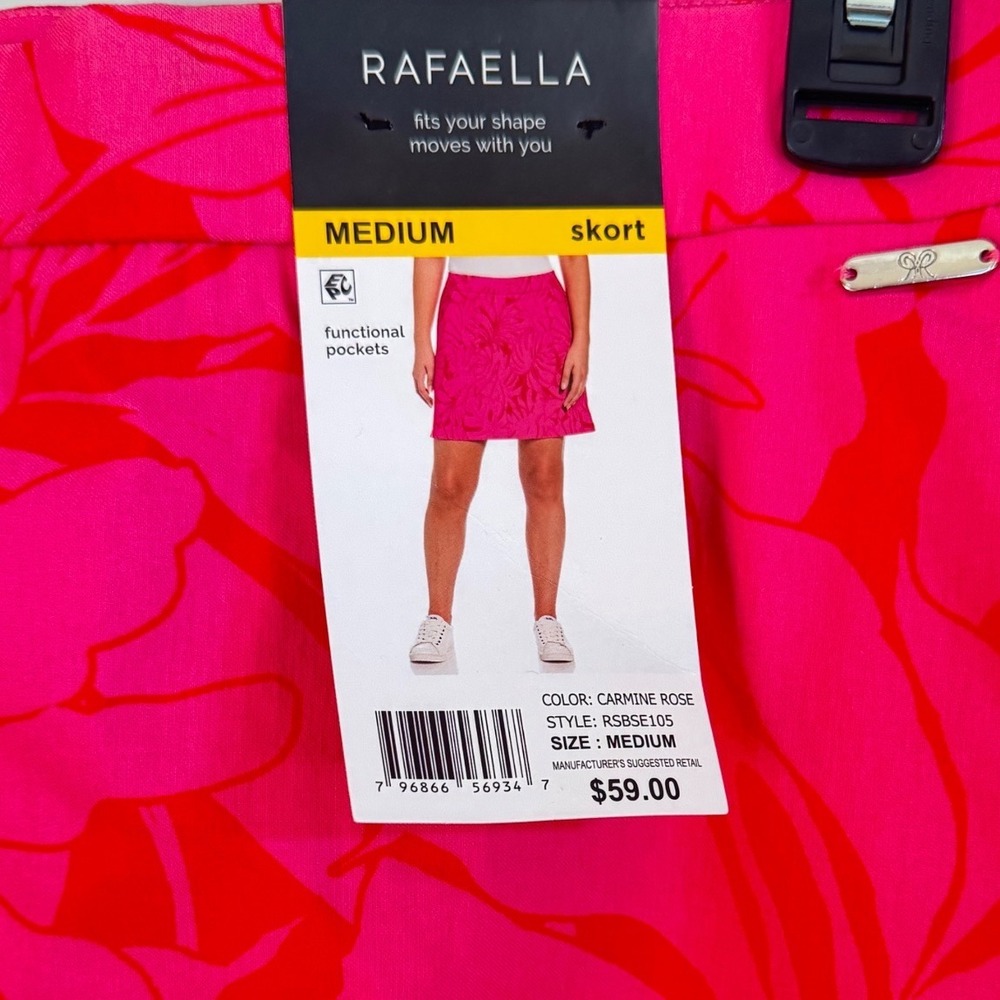 Rafaella Skirt with shorts, Medium Carmine Rose Pink Tropical Monstera Leaf NWT - Picture 4 of 6